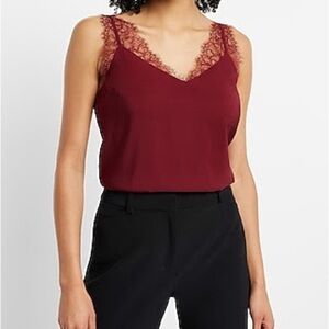 Elegant Burgundy Lace Trim Women's Top